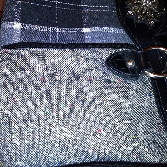 ELEGANT Black Velvet Plaid Houndstooth PURSE Bag with Crystal Decor & Sparkle - Picture 10 of 11